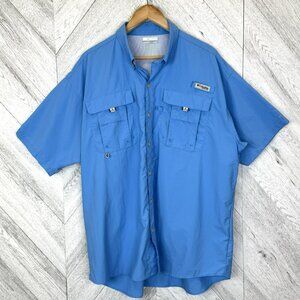Columbia PFG Shirt Mens Size XL Blue Short Sleeve Outdoor Fishing Omnishade